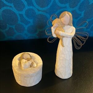 Willow tree holding dog Box “ My friend “ and figure. “ angel of friendship”